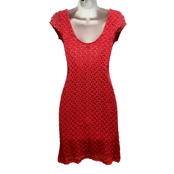 Free People red lined lace crochet bodycon dress size XS - Picture 2 of 11